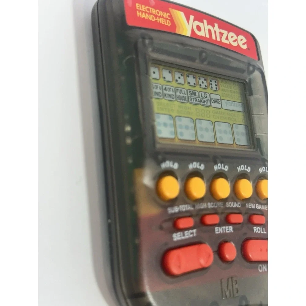 1995 Electronic Handheld Yahtzee Game Clear Smoke MB Milton Bradley TESTED